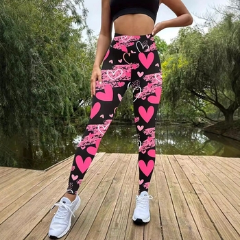 Piiriülesed uued õhukesed naiste püksid kõrge vöökohaga trükitud retuusid suured venivad valentinipäeva seeria trükitud jooga- ja treeningpüksid