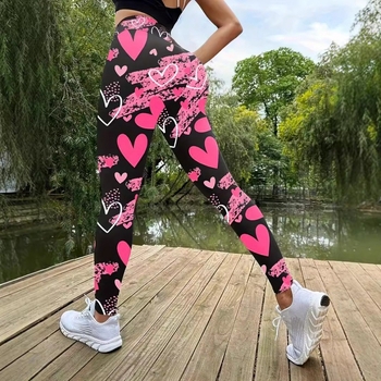 Piiriülesed uued õhukesed naiste püksid kõrge vöökohaga trükitud retuusid suured venivad valentinipäeva seeria trükitud jooga- ja treeningpüksid