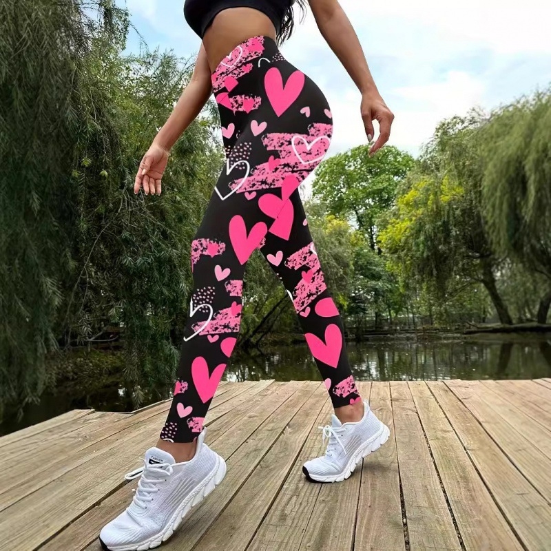 Piiriülesed uued õhukesed naiste püksid kõrge vöökohaga trükitud retuusid suured venivad valentinipäeva seeria trükitud jooga- ja treeningpüksid
