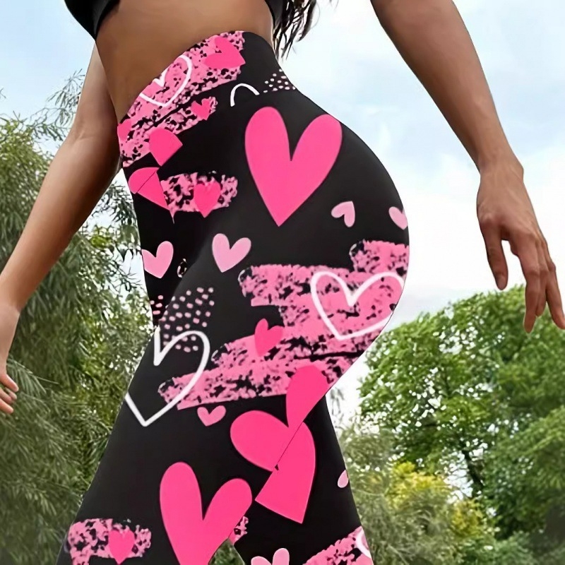 Piiriülesed uued õhukesed naiste püksid kõrge vöökohaga trükitud retuusid suured venivad valentinipäeva seeria trükitud jooga- ja treeningpüksid