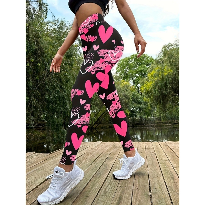 Piiriülesed uued õhukesed naiste püksid kõrge vöökohaga trükitud retuusid suured venivad valentinipäeva seeria trükitud jooga- ja treeningpüksid