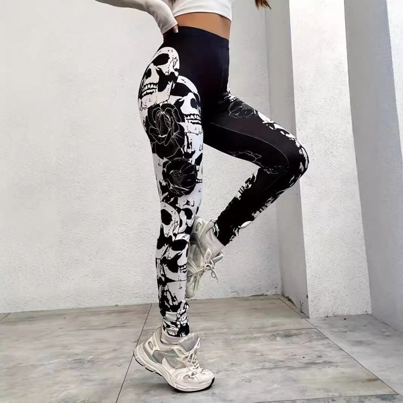 Dámske bežecké športové nohavice s úzkym strihom, európske a americké módne nohavice na jogu, digitálne 3D tlačené, broskyňové, fitness nohavice