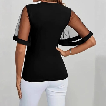 2025 Európa a Spojené štáty americké cezhraničný zahraničný obchod Amazon jar a leto nové ležérne mikroelastické módne priehľadné sieťované dámske oblečenie s rohovinovými rukávmi