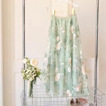 Νέα Φούστα Υψηλής Ποιότητας Φούστα Νεράιδας Φούστα με Κεντημένο Λουλούδι και Πλεκτό Πουγκί Φούστα Χαλαρή Λεπτή Μεγάλη Μακριά Φούστα σε Γραμμή Α