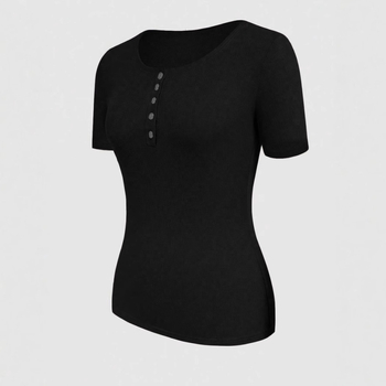 2025 AliExpress Independent Station Najpredávanejšie letné úzke tričko s krátkym rukávom, výstrihom do V a gombíkmi, dámske tričko s krátkym rukávom