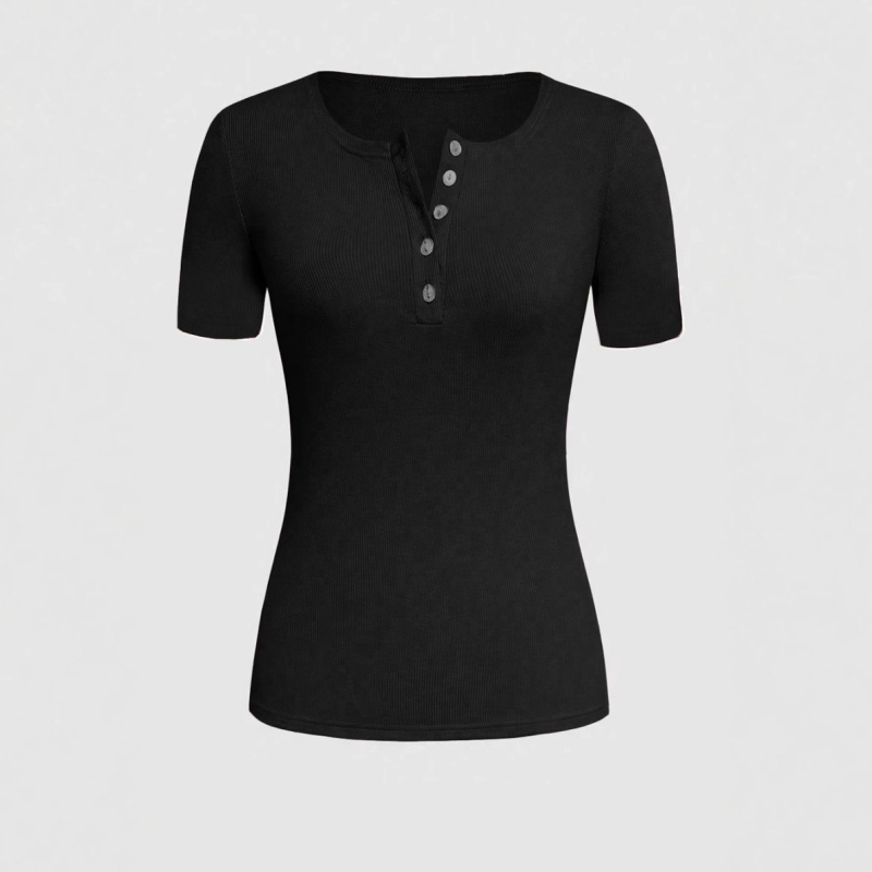 2025 AliExpress Independent Station Najpredávanejšie letné úzke tričko s krátkym rukávom, výstrihom do V a gombíkmi, dámske tričko s krátkym rukávom