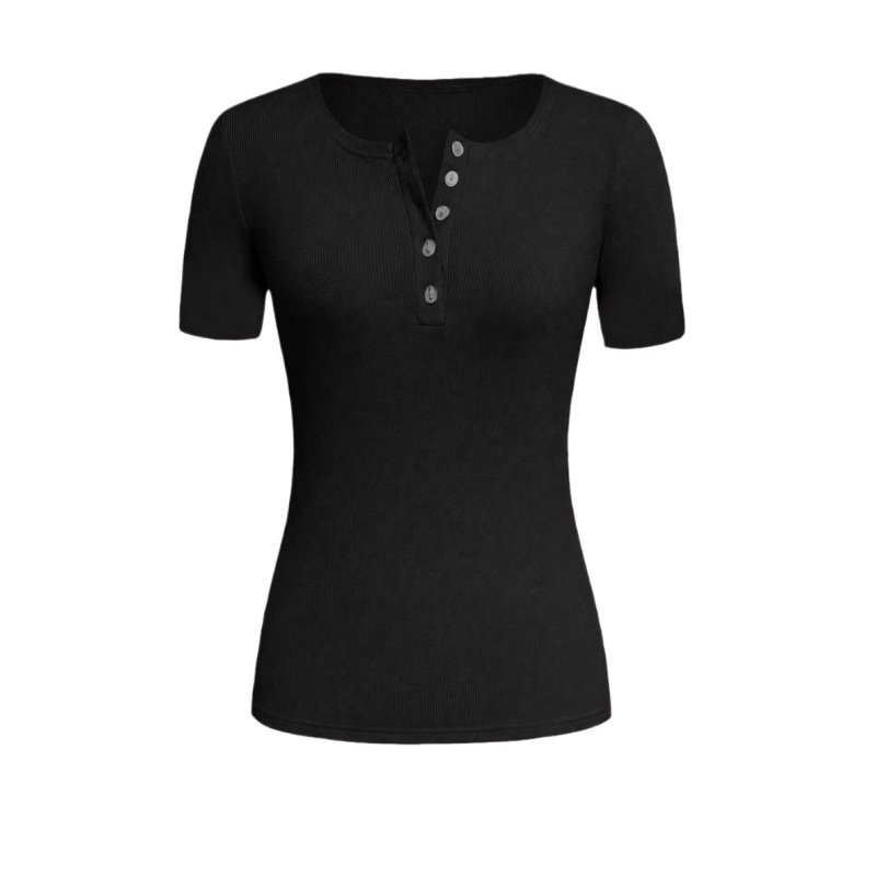 2025 AliExpress Independent Station Najpredávanejšie letné úzke tričko s krátkym rukávom, výstrihom do V a gombíkmi, dámske tričko s krátkym rukávom