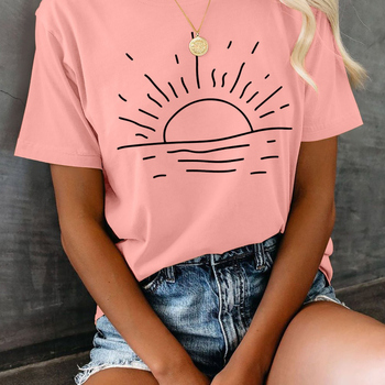 Tričko s potlačou slnka, krátkym rukávom, okrúhlym výstrihom, ležérne
