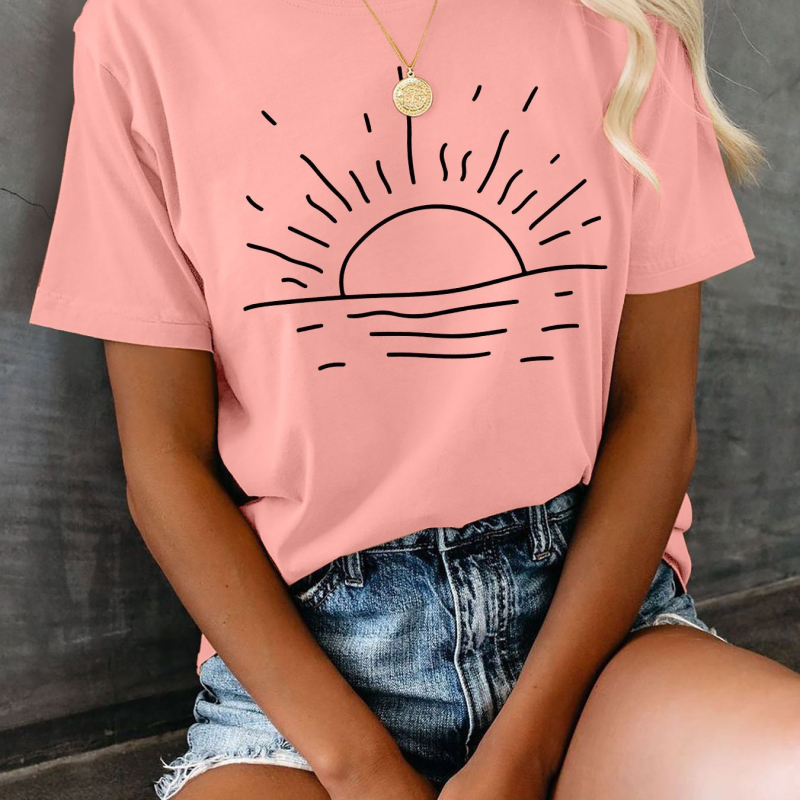 Tričko s potlačou slnka, krátkym rukávom, okrúhlym výstrihom, ležérne