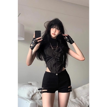 Vruće djevojke Ljetne punk hlačice za jazz ples, crne motociklističke visoke struke, elastične vruće hlačice za ples na šipki