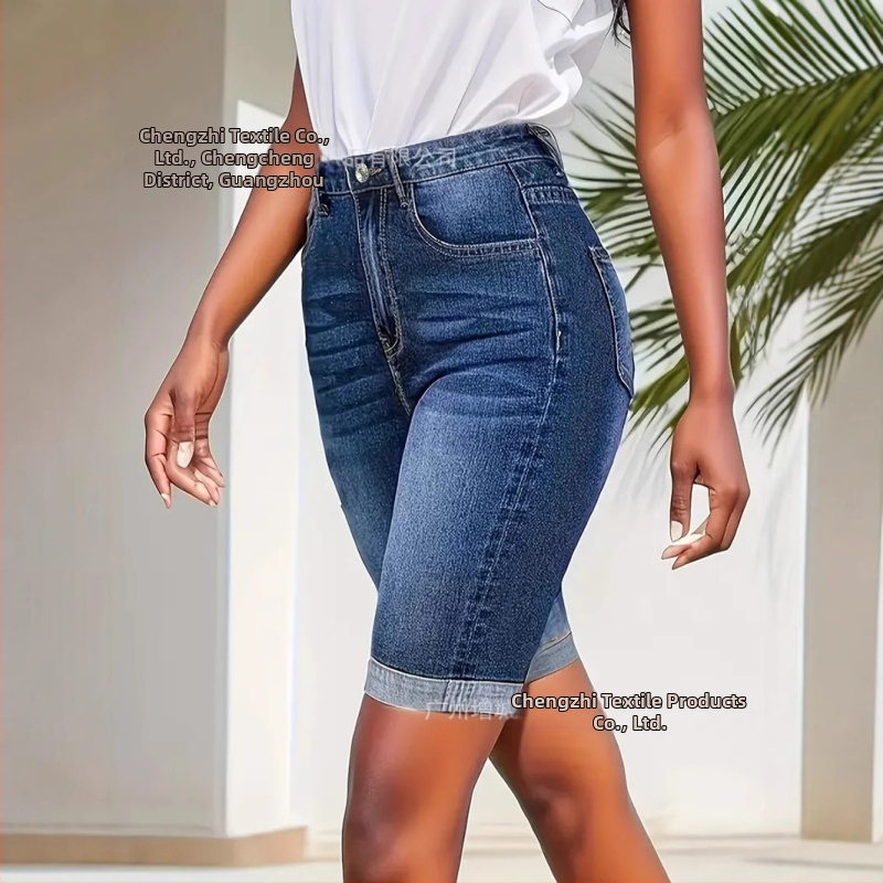 Dámske džínsové šortky v štýle motocykla, strečové modré, európske a americké, Amazon Foreign Trade z roku 2025