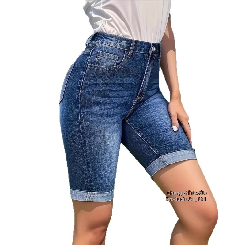 Dámske džínsové šortky v štýle motocykla, strečové modré, európske a americké, Amazon Foreign Trade z roku 2025