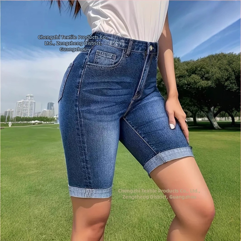Dámske džínsové šortky v štýle motocykla, strečové modré, európske a americké, Amazon Foreign Trade z roku 2025