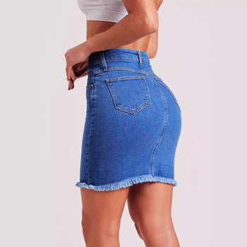 Νέα καλοκαιρινή φούστα τζιν με στενή εφαρμογή και ακατέργαστη ακμή για γυναίκες στην Ευρώπη και τις Ηνωμένες Πολιτείες, σε διασυνοριακό επίπεδο.
