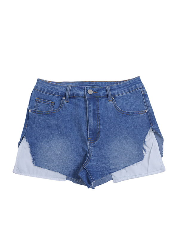 Mh1110 Ženske jednobojne traper kratke hlače s bočnim prorezom, poderana ulična moda, izlizane traper kratke hlače