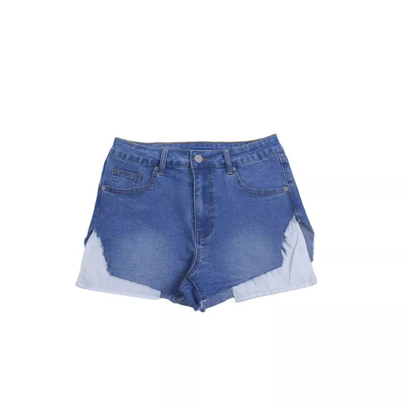 Mh1110 Ženske jednobojne traper kratke hlače s bočnim prorezom, poderana ulična moda, izlizane traper kratke hlače