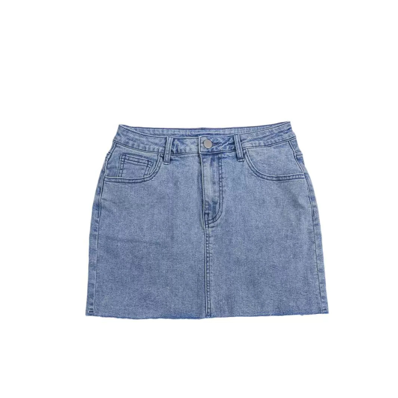 Dámska džínsová minisukňa Py1042 v pouličnom štýle s rozstrapkaným lemom a prednými a zadnými vreckami