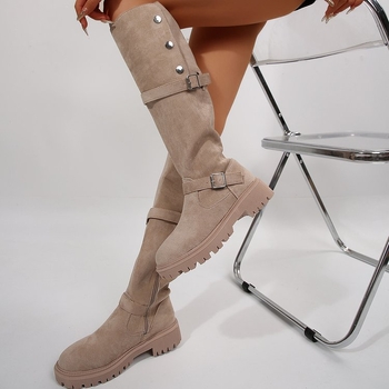 Velike veličine, britanske viteške čizme za dva nošenja, zima 2024., nove vintage čizme od brušene kože s niskom petom za žene