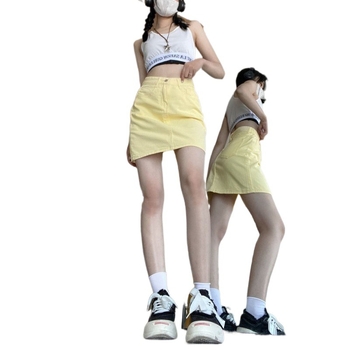 Svijetložuta traper suknja do pola tijela za žene, ljetna, visoki struk, nova uska kratka suknja čiste boje, svestrana jednostavna suknja INS