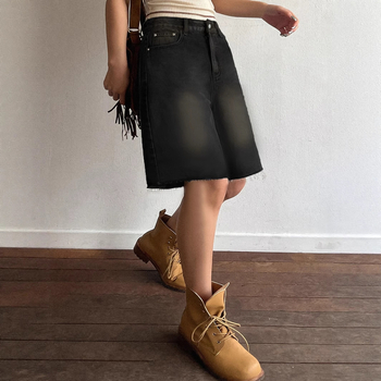 Cezhraničný zahraničný obchod Európske a americké veľkosti Americké čierne džínsy Retro stredné nohavice Dámske voľné päťštvrťové nohavice Široké rovné šortky