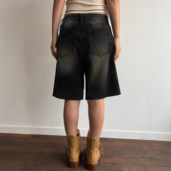 Cezhraničný zahraničný obchod Európske a americké veľkosti Americké čierne džínsy Retro stredné nohavice Dámske voľné päťštvrťové nohavice Široké rovné šortky