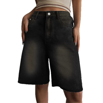 Cezhraničný zahraničný obchod Európske a americké veľkosti Americké čierne džínsy Retro stredné nohavice Dámske voľné päťštvrťové nohavice Široké rovné šortky