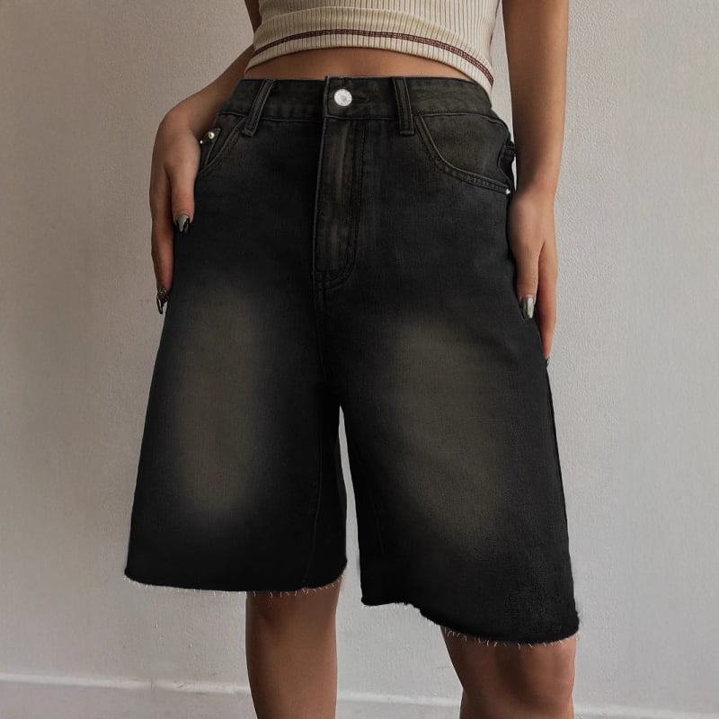 Cezhraničný zahraničný obchod Európske a americké veľkosti Americké čierne džínsy Retro stredné nohavice Dámske voľné päťštvrťové nohavice Široké rovné šortky