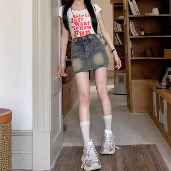 Μπλε τζιν φούστα με φαρδιά γραμμή, φούστα με ψηλή μέση και σχέδιο A-Sense για κορίτσια