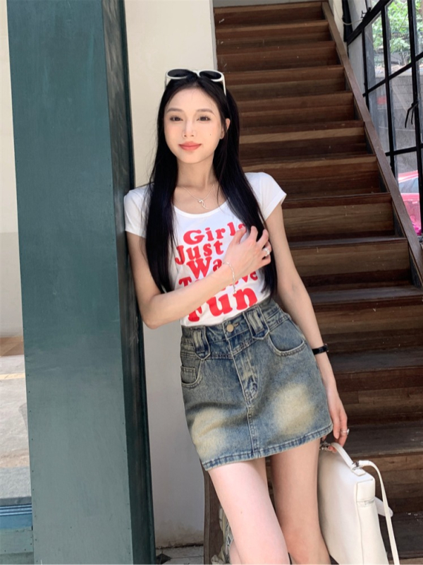 Modrá džínsová sukňa s bokmi, sukňa s nohavicami a vysokým pásom, sexy dievčenský dizajn, áčková sukňa