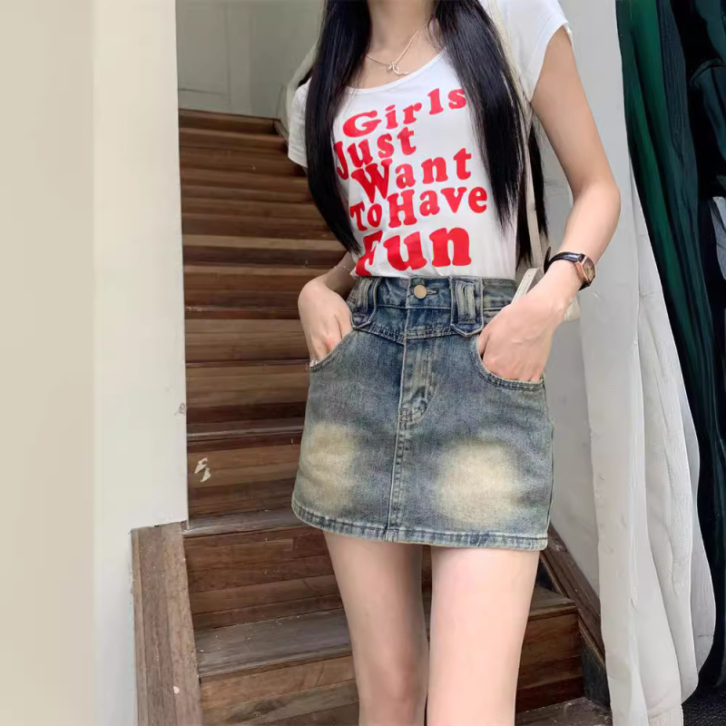 Modrá džínsová sukňa s bokmi, sukňa s nohavicami a vysokým pásom, sexy dievčenský dizajn, áčková sukňa