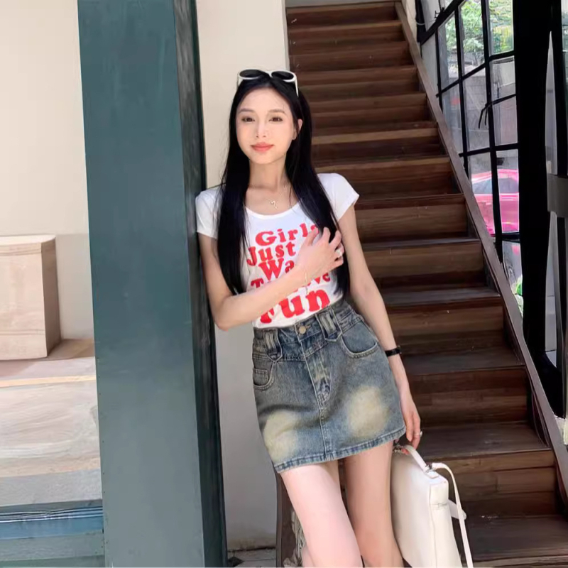 Modrá džínsová sukňa s bokmi, sukňa s nohavicami a vysokým pásom, sexy dievčenský dizajn, áčková sukňa