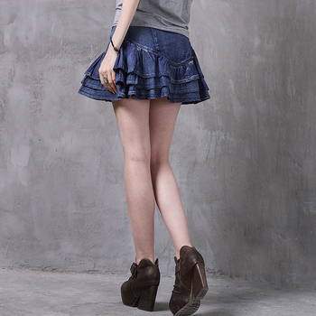 Νέα καλοκαιρινή φούστα τζιν με μικρό φουσκωτό σχέδιο και ρετρό κέντημα, πλυμένο με βολάν X2210