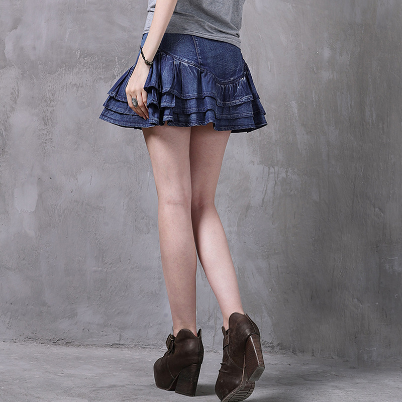 Nova ljetna stilska mala pufnasta traper suknja s retro vezom i nabranim pranjem X2210