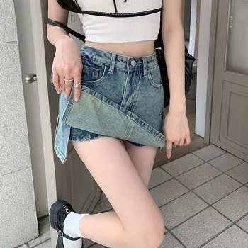 Ženska traper suknja s podjelom, novi proljetni visoki struk, dizajn za mršavljenje iz 2023., nišna kratka suknja A-kroja