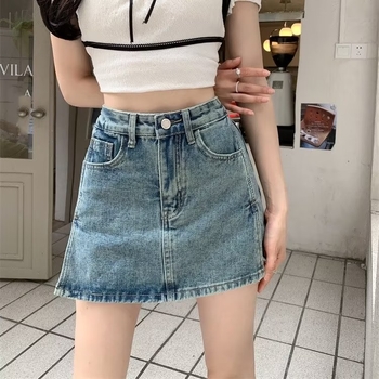 Γυναικεία φούστα τζιν με σκίσιμο, νέα ανοιξιάτικη ψηλή μέση, φούστα με λεπτό σχέδιο, σε γραμμή Α, κοντή φούστα