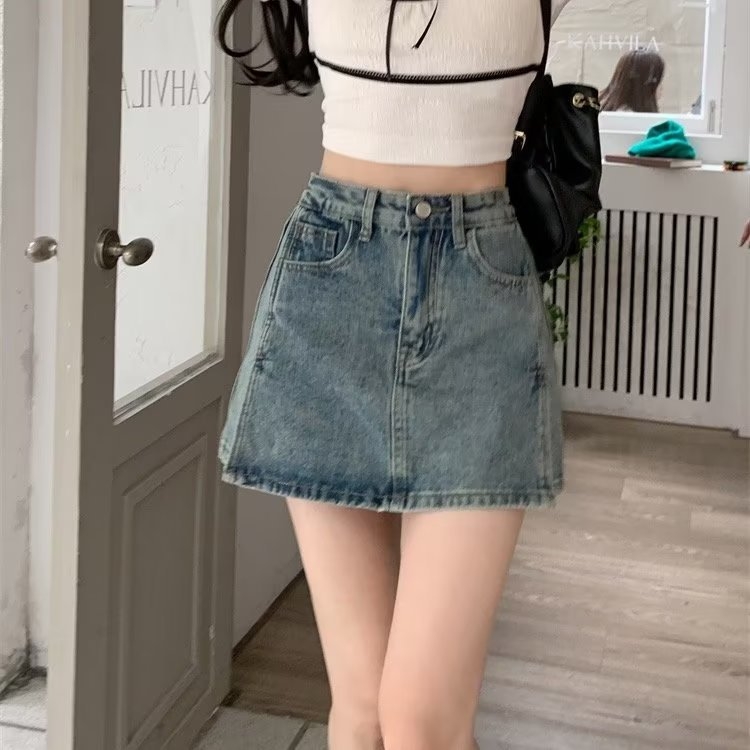 Ženska traper suknja s podjelom, novi proljetni visoki struk, dizajn za mršavljenje iz 2023., nišna kratka suknja A-kroja