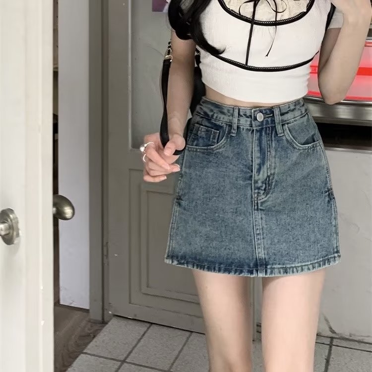 Ženska traper suknja s podjelom, novi proljetni visoki struk, dizajn za mršavljenje iz 2023., nišna kratka suknja A-kroja