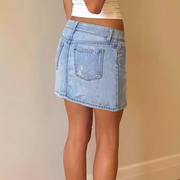 Mh1024 Дамска дънкова пола в стрийт стил, обикновена модна, леко измита, ежедневна мини пола