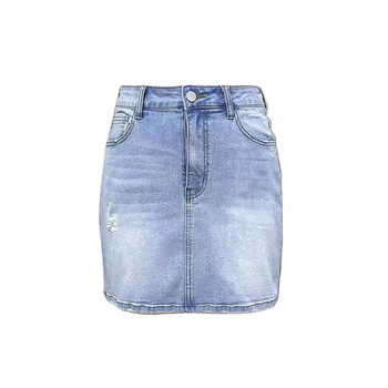 Mh1024 Дамска дънкова пола в стрийт стил, обикновена модна, леко измита, ежедневна мини пола