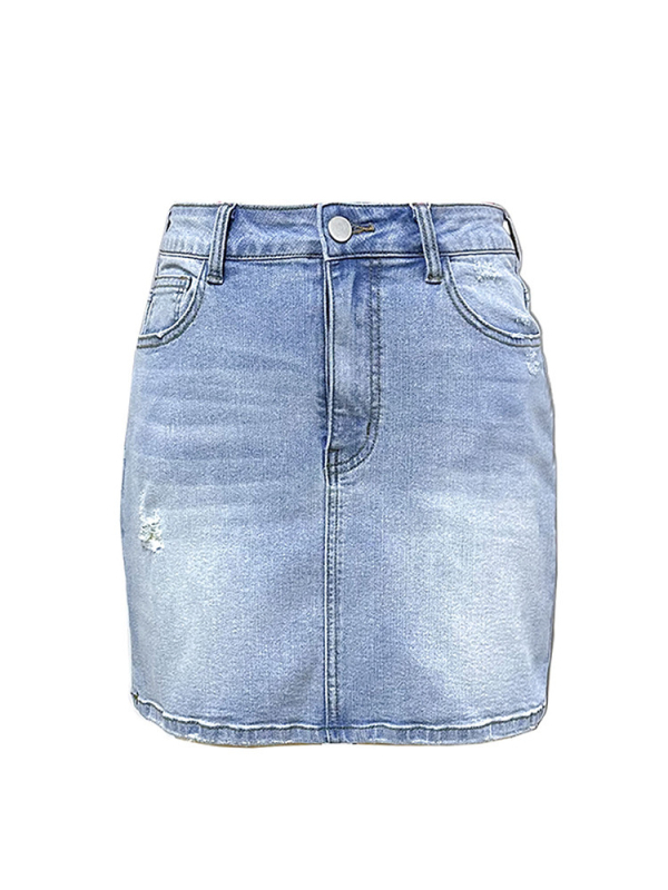 Mh1024 Γυναικεία Φούστα Τζιν Street Style, Μονόχρωμη, Μίνι Φούστα σε Ανοιχτόχρωμο Πλύσιμο