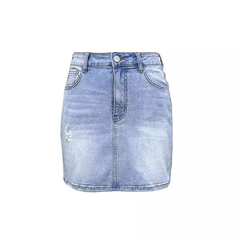 Mh1024 Γυναικεία Φούστα Τζιν Street Style, Μονόχρωμη, Μίνι Φούστα σε Ανοιχτόχρωμο Πλύσιμο