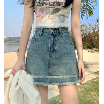 Γυναικεία φούστα τζιν με ψηλή μέση, καλοκαιρινή ένδυση 2024, νέο σχέδιο κοντής φούστας, αντι-έκθεση, φούστα σε γραμμή Α, σε γραμμή Α