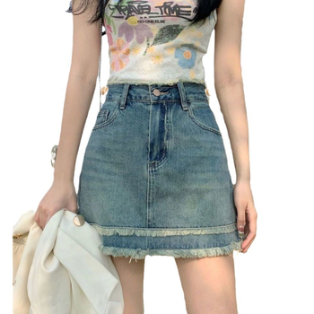 Γυναικεία φούστα τζιν με ψηλή μέση, καλοκαιρινή ένδυση 2024, νέο σχέδιο κοντής φούστας, αντι-έκθεση, φούστα σε γραμμή Α, σε γραμμή Α