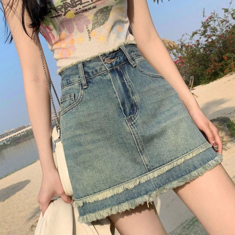 Traper suknja visokog struka za žene, ljetna odjeća 2024., novi dizajn kratke suknje, suknja A-kroja s bokovima i zaštitom od izlaganja svjetlosti