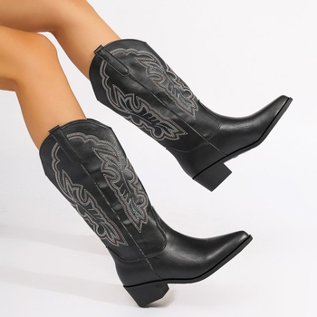 2024 Európske a americké čižmy dámske nové vysoké podpätky špicaté vysoké čižmy jednofarebné západné džínsové rytierske čižmy