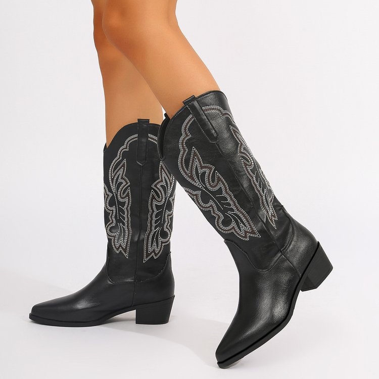 2024 Európske a americké čižmy dámske nové vysoké podpätky špicaté vysoké čižmy jednofarebné západné džínsové rytierske čižmy