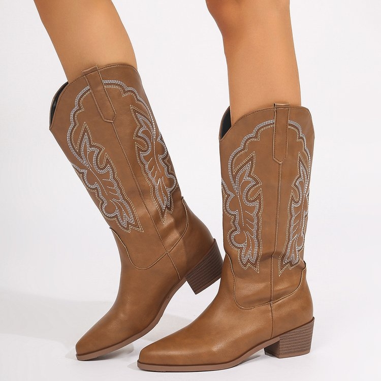 2024 Európske a americké čižmy dámske nové vysoké podpätky špicaté vysoké čižmy jednofarebné západné džínsové rytierske čižmy