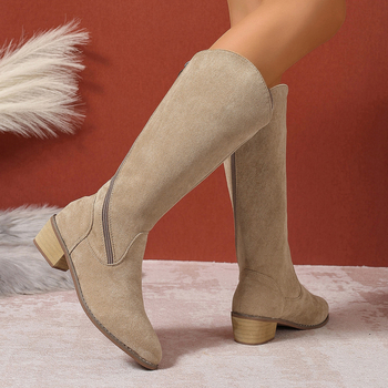 Cezhraničný zahraničný obchod plus size 2024 jeseň a zima nové európske a americké vysoké bočné zipsy jednofarebné špicaté rytierske čižmy dámske čižmy