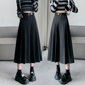 Ležerna ženska suknja za jesen/zimu 2024., nova uska strukirana suknja srednje duljine, Joker plisirana suknja, generacija kose
