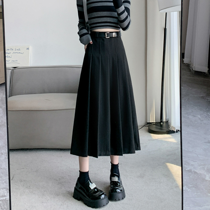 Ležerna ženska suknja za jesen/zimu 2024., nova uska strukirana suknja srednje duljine, Joker plisirana suknja, generacija kose